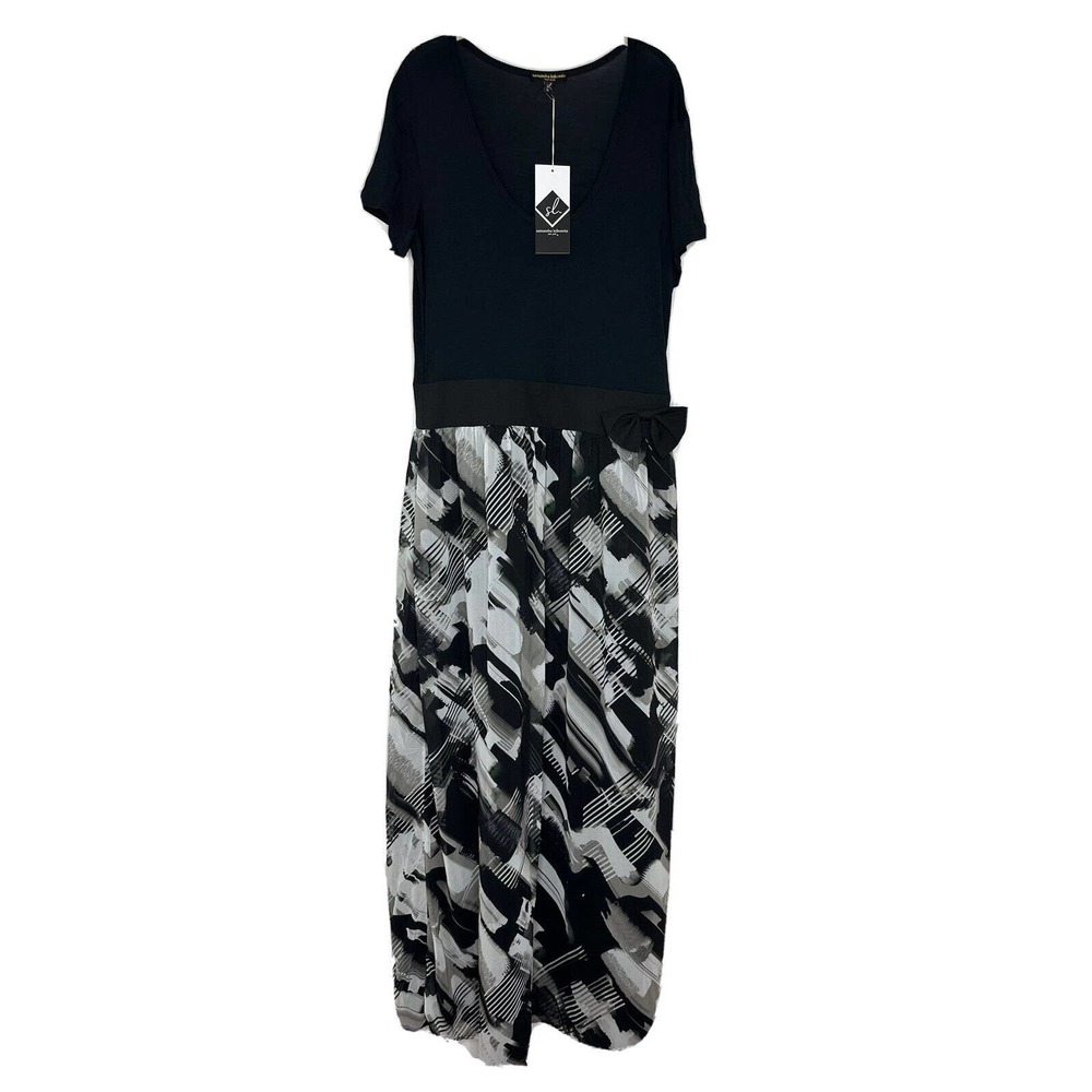 Samantha Leibowitz Irene Black/ White Short Sleeve Scoop Neck maxi dress Sz XL